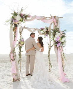 wedding alter with pink flowers