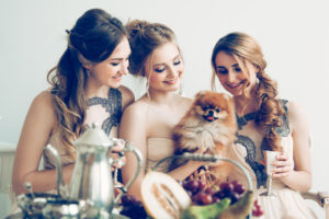 Bridesmaids with cute little dog